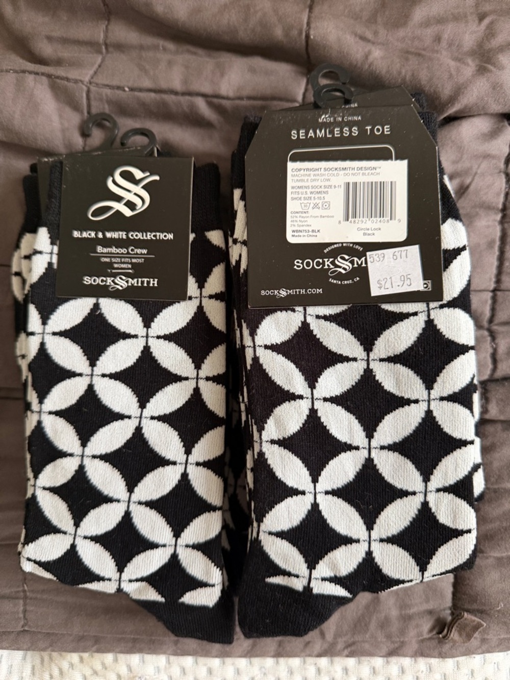 Socksmith Black & White Geometric Bamboo Crew Socks $20 for five pairs